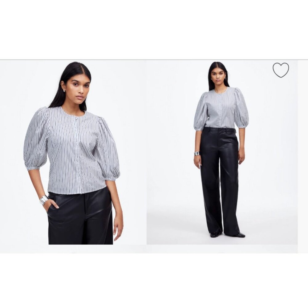 Madewell $88 Puff-Sleeve Button Up Stripe Size 4 NT779